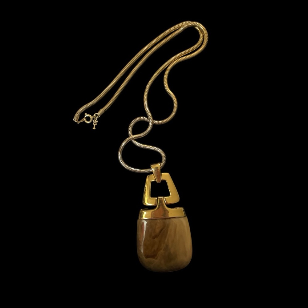Trifari Gold and Brown Necklace with Unique Pendant